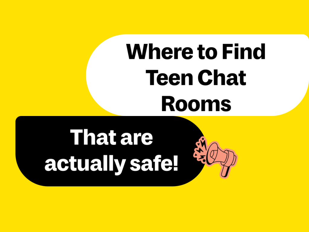 Bright and bold banner with text “Where to Find Teen Chat Rooms That Are Actually Safe” highlighting a teen safety guide for online chatting in 2025