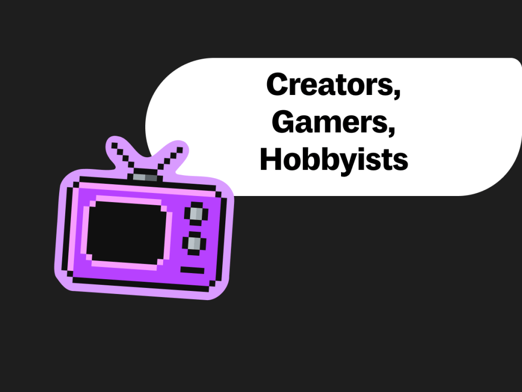 Feature image for a guide on choosing the best find friends app, with the text Creators, Gamers, Hobbyists alongside a purple retro TV icon on a dark background.