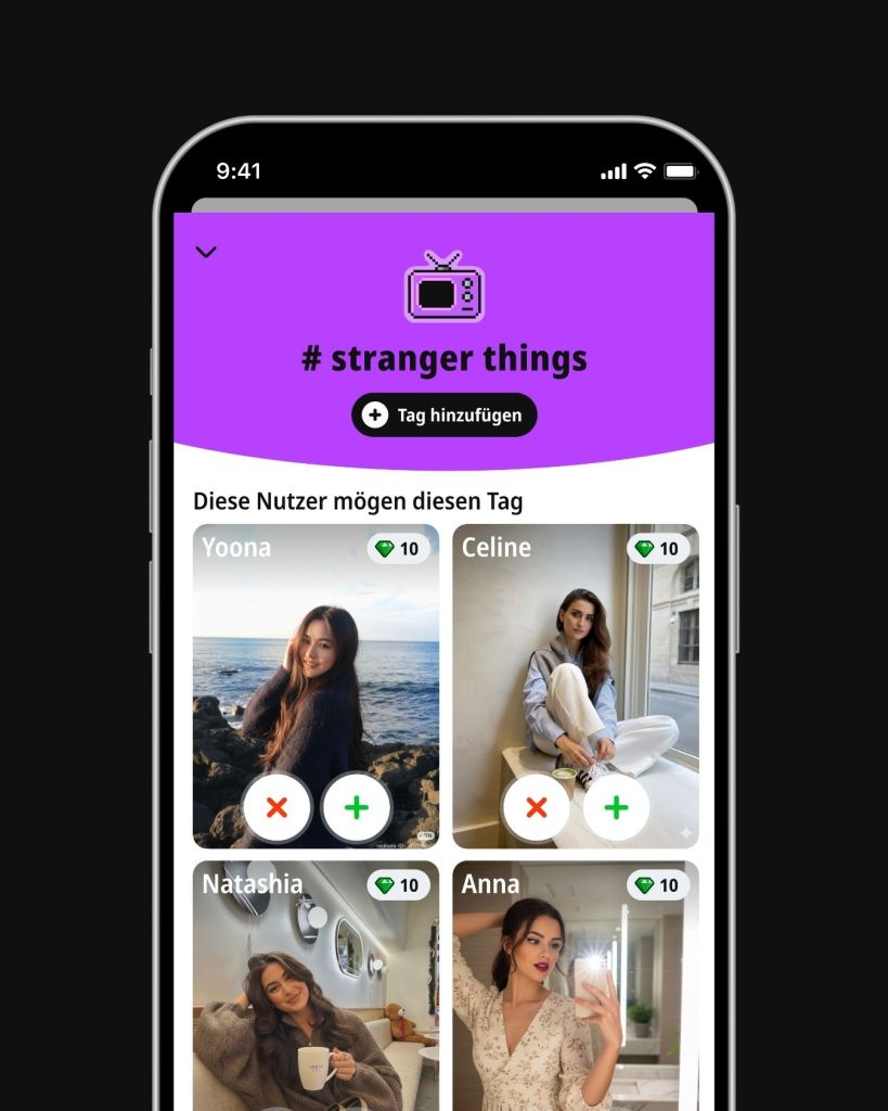 Interessen-Tag „Stranger Things“ in der BeFriend-App mit Nutzern, die diesen Tag mögen