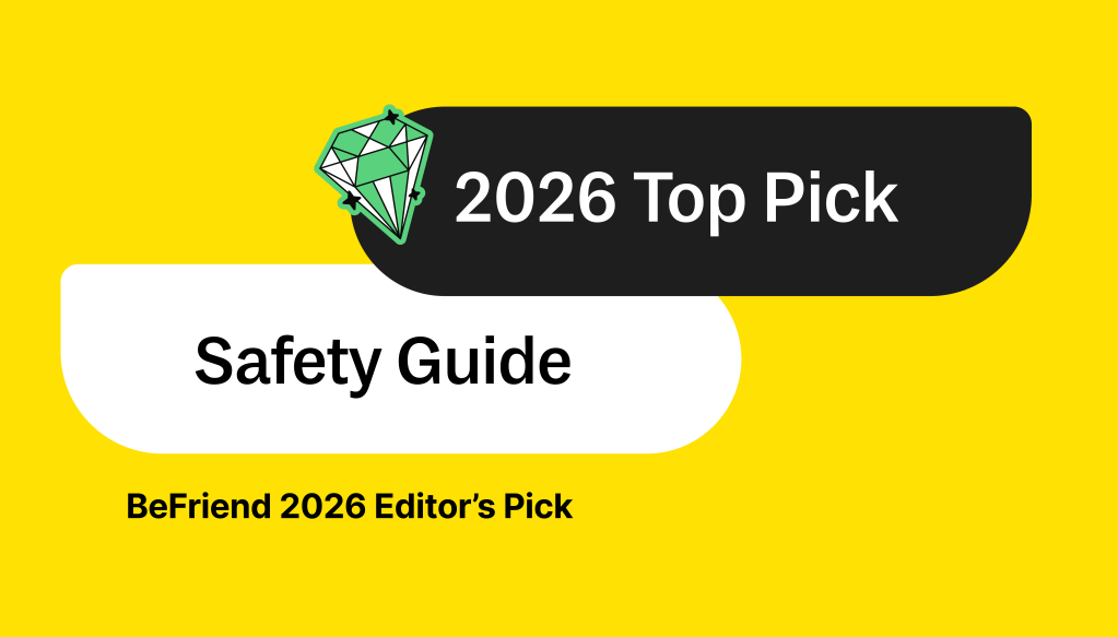 BeFriend 2026 Safe Teen Chat Apps Guide - Editor's Top Pick and Safety Guide Badge on Yellow Brand Background.