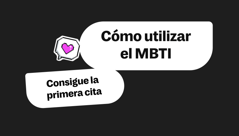 Ilustración estilo pixel art con burbujas de chat sobre cómo usar el MBTI para conseguir la primera cita en apps de citas.