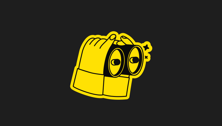 Yellow binoculars illustration on a dark background, representing parents staying alert to teen online safety risks in 2026 (BeFriend).
